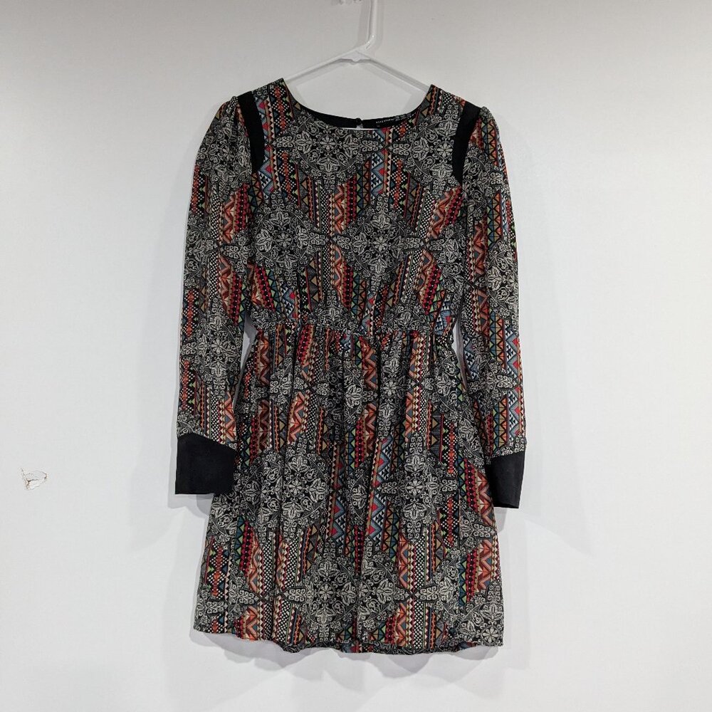 Atmosphere Long Sleeved Patterned Dress Black White Red Size 10 UK 6 US